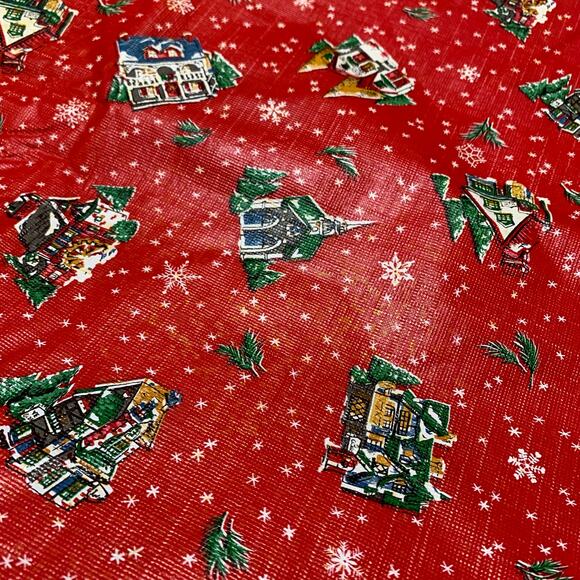 Vintage Vinyl Holiday Christmas Winter Tablecloth Oblong 53 x 68" Flannel Back - Picture 4 of 9